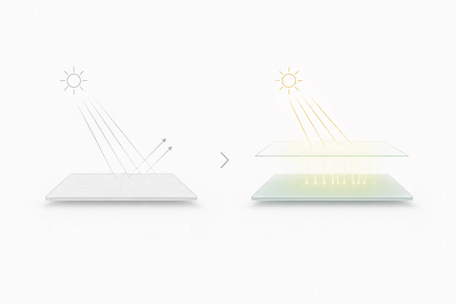 Sunlight panel upgrade comparison showing 20% output increase