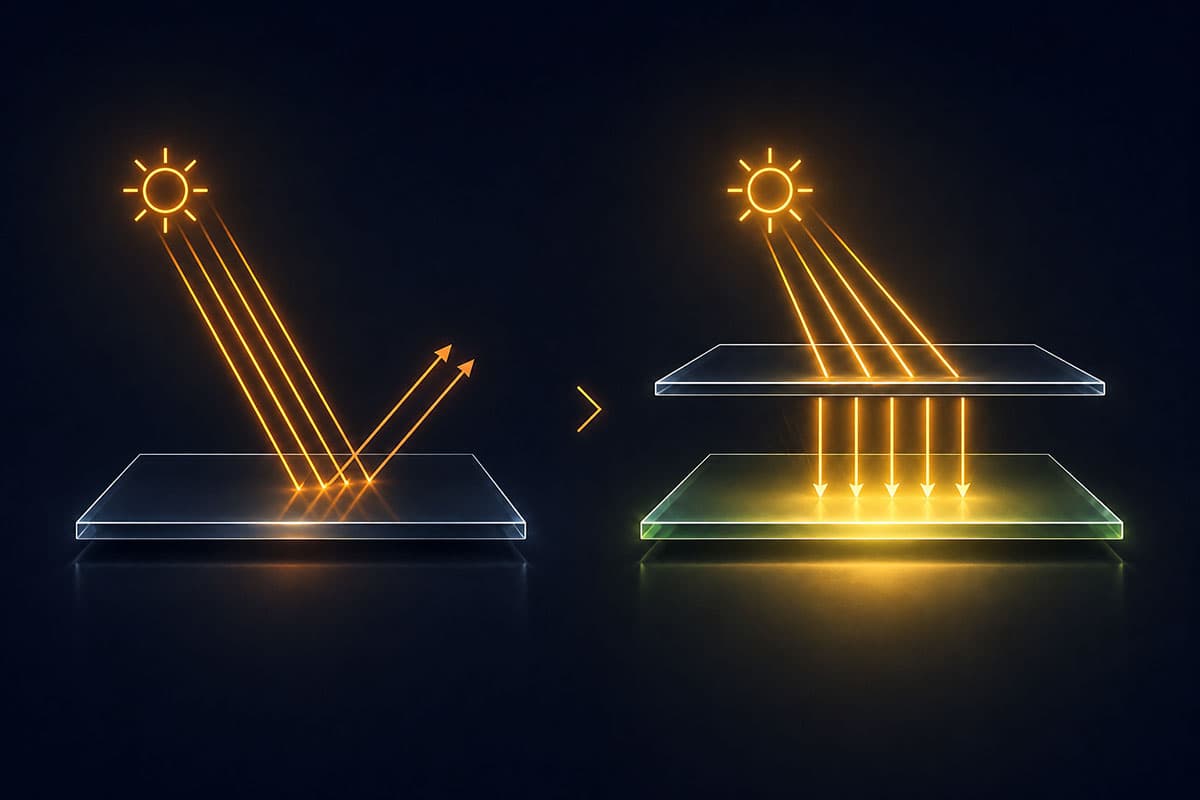 Sunlight panel upgrade comparison showing minimum 20% output increase